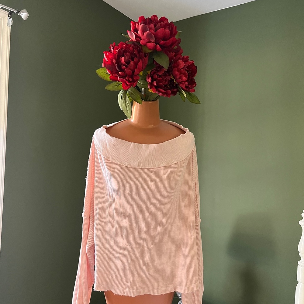 Soft pink slightly off shoulder long sleeve